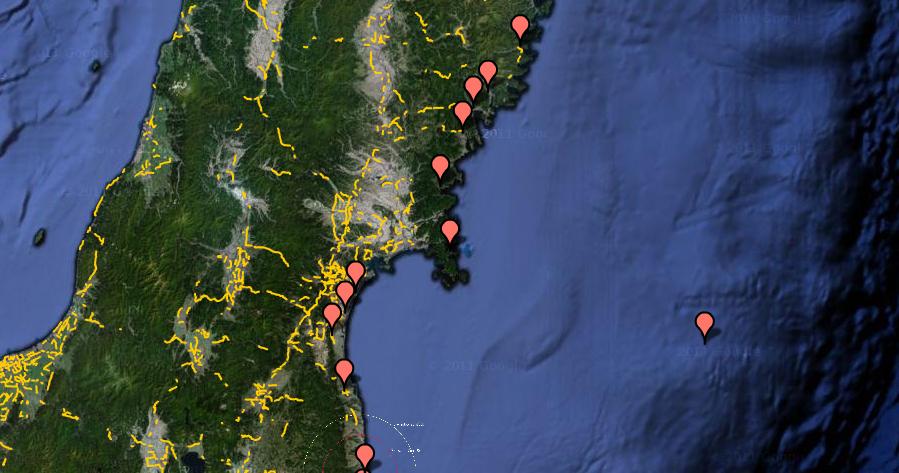 La carte des déplacements de Honda montre de larges zones vides le long des côtes atteintes par le tsunami.