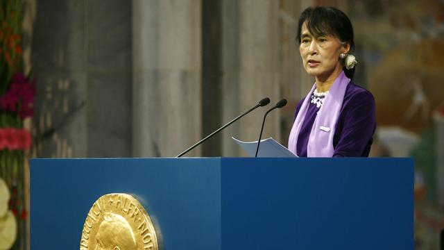 Aung San Suu Kyi, lors de son discours d'acceptation du Prix Nobel de la Paix [Lise Aserud]