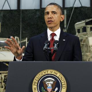 Barack Obama adresse un message au peuple américain depuis la base afghane de Bagram. [Kevin Lamarque]