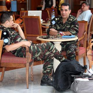 Les membres de la mission de l'ONU sur le point de quitter Damas, 18 août 2012. [Youssef Badawi]