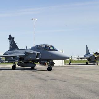 Le Gripen en mai dernier sur la base aérienne suédoise de Linkoeping. [VBS]