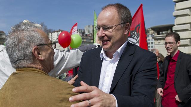 Pierre-Yves Maillard savoure la victoire de la gauche ce dimanche 1er avril 2012. [Jean-Christophe Bott]