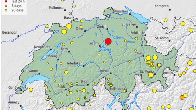 La carte de l'activité sismique de ces derniers jours. [Service sismologique suisse]