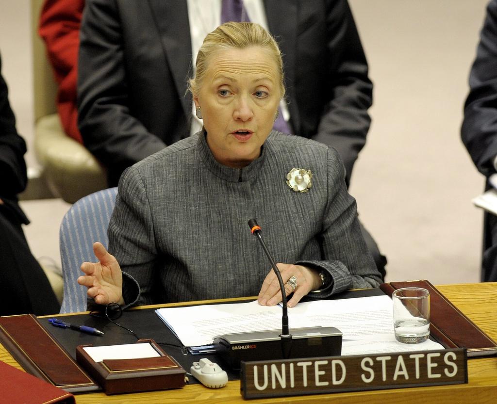 Hillary Clinton s'est montrée ferme devant le Conseil de sécurité de l'ONU. [KEYSTONE - Justin Lane]