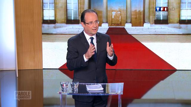 Le socialiste François Hollande était l'invité de l'émission "Parole de candidat" sur la chaîne TF1. [TF1]