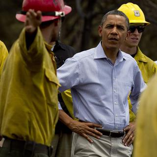 Le président sortant des Etats-Unis, Barack Obama s'est rendu sur le front des incendies dans le Colorado, vendredi 29 juin. [Carolyn Kaster]