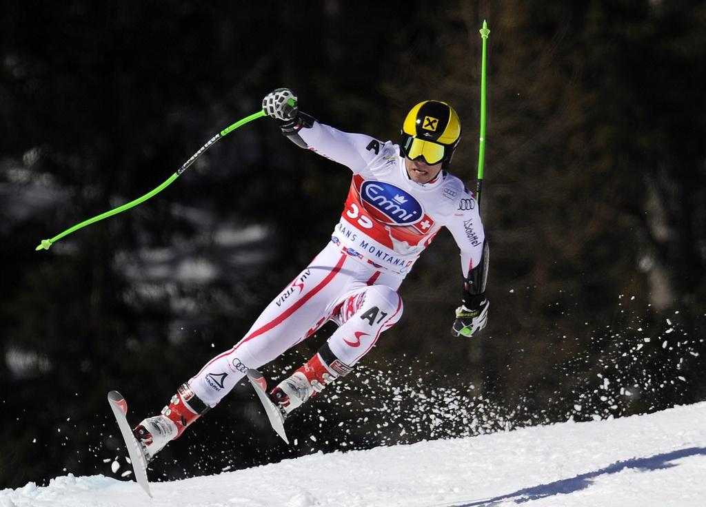 Parti en première position, Marcel Hirscher a signé le meilleur chrono de la 1ère manche. [KEYSTONE - JEAN-CHRISTOPHE BOTT]