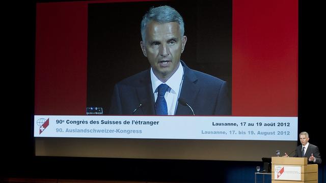 Didier Burkhalter lors de l'assemblée des Suisses de l'étranger. [Jean-Christophe Bott]