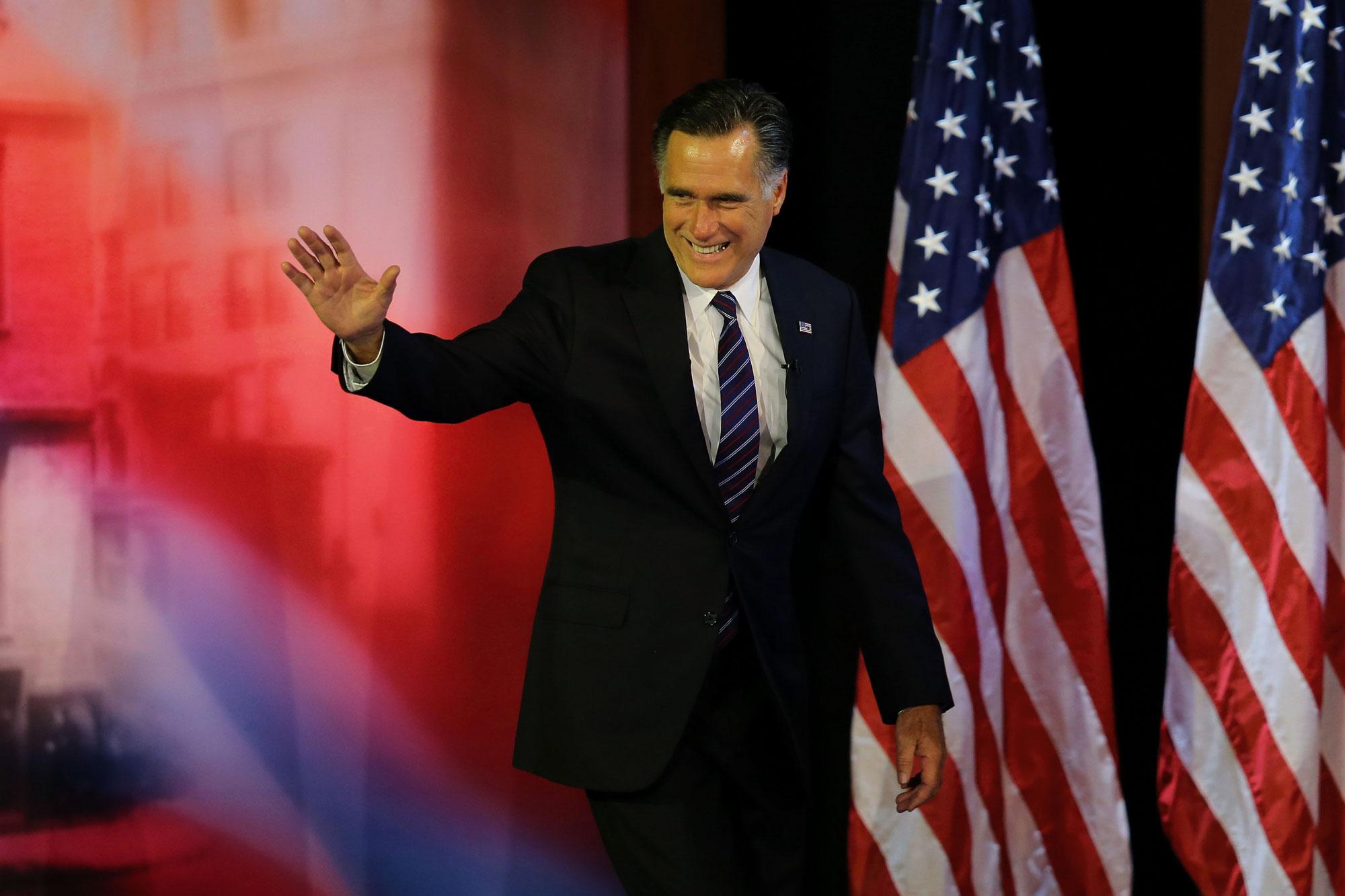 Mitt Romney vient annoncer sa défaite devant ses supporters. [Getty Images/AFP - Joe Raedle]