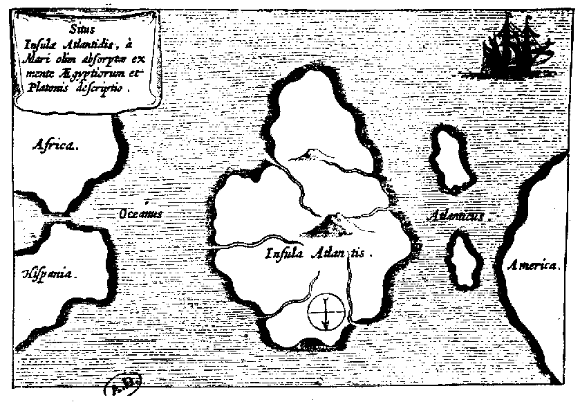 Atlantis map kircher [Wikimedia commons - source: Mundus Subterraneus by Athanasius Kircher, Amsterdam 1665]