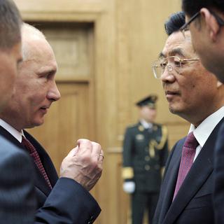 Vladimir Poutine et Hu Jintao, le 5 juin à Pékin. [RIA Novosti/Reuters - Alexsey Druginyn]