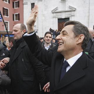 Nicolas Sarkozy, ce jeudi après-midi à Annecy. [Michel Euler]