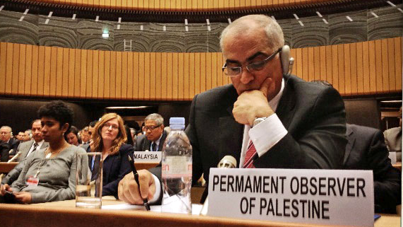 Ibrahim Khraishi, ambassadeur à la Mission de la Palestine auprès de l'ONU à Genève. [Frédéric Pfyffer]