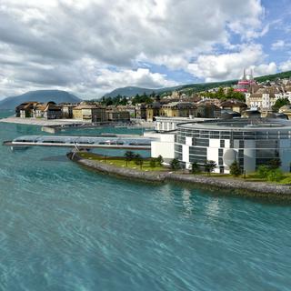 Image de synthèse du projet Swiss Watch Arena, à Neuchâtel. [swa-concept]