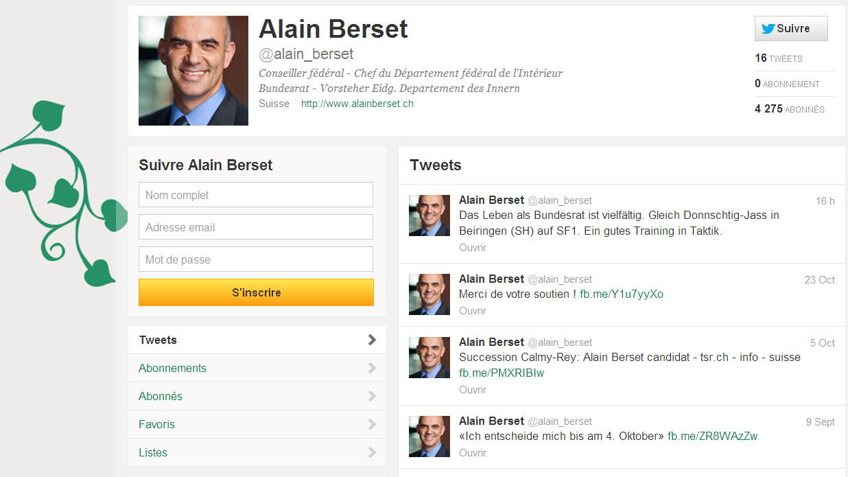 Le profil d'Alain Berset sur Twitter.