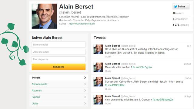 Le profil d'Alain Berset sur Twitter.