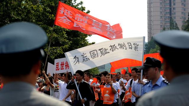 Des manifs anti-japonaises se sont déroulées ce week-end dans plusieurs villes de Chine (ici, à Hangzhou). [Imaginechina/AFP]