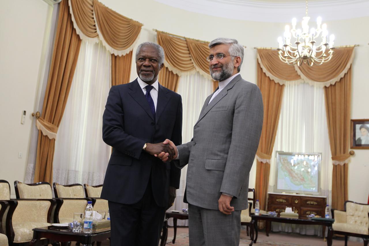 Kofi Annan a rencontré mardi à Téhéran le négociateur iranien Saeed Jalili. [AFP - Atta Kenare]