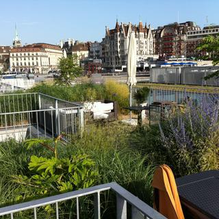 Au Flon, à Lausanne, des terrasses en toitures pour les habitants. [RTS. - Lorence Milasevic.]