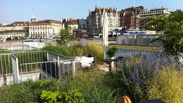 Au Flon, à Lausanne, des terrasses en toitures pour les habitants. [RTS. - Lorence Milasevic.]