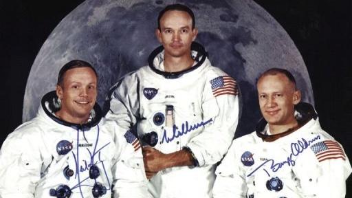 L'équipage de la mission lunaire Apollo 11 (de g. à d.): Neil Armstrong, Michael Collins et Edwin E. Aldrin Jr, photographiés le 1er mai 1969.