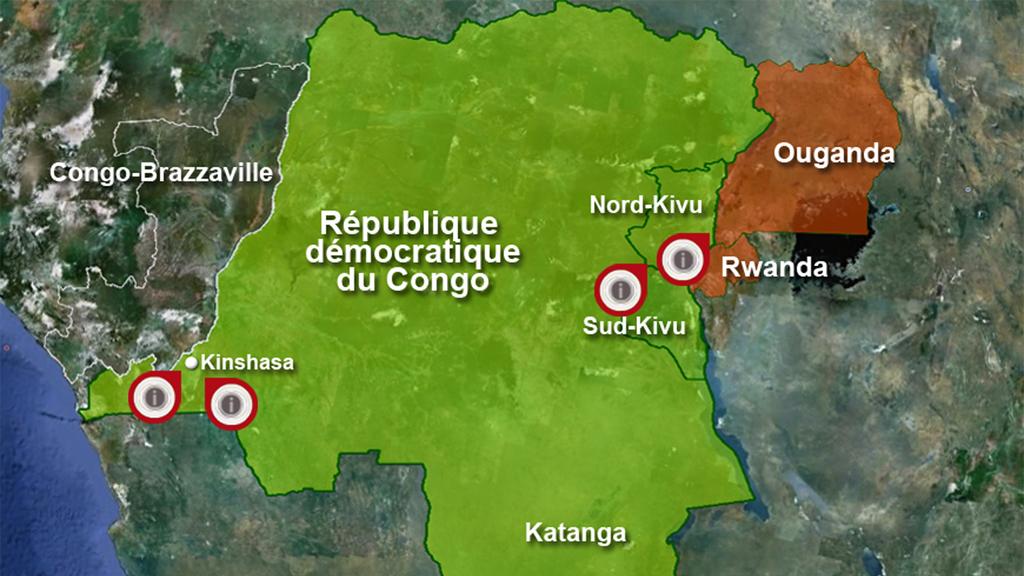 Carte du conflit en République démocratique du Congo.