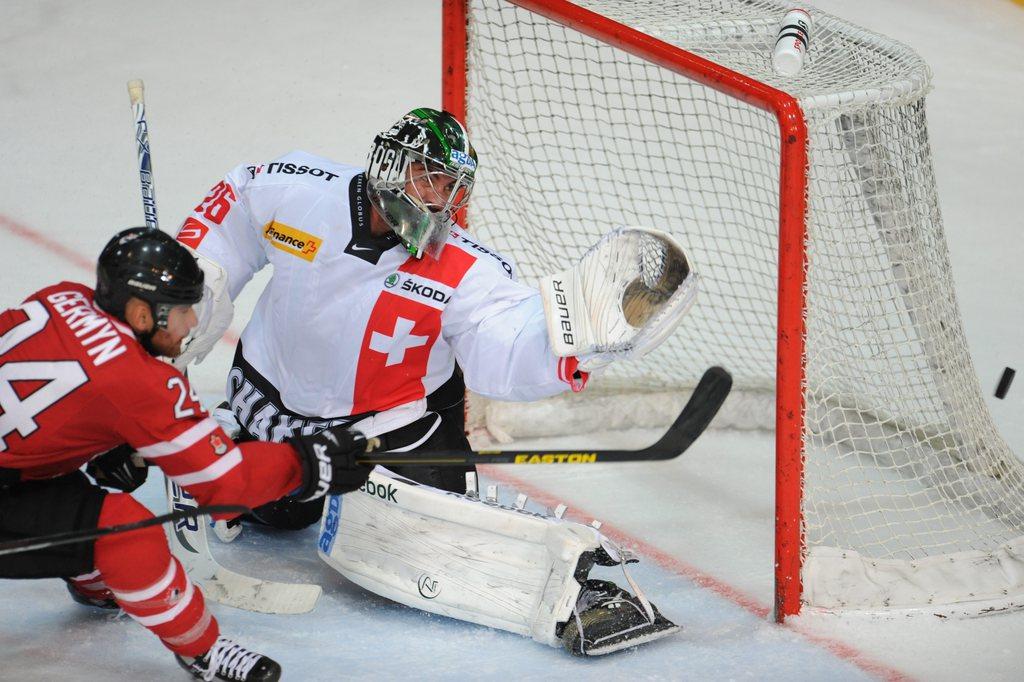 La Suisse a pu compter sur Martin Gerger, qui a effectué 41 parades. [KEYSTONE - ANDREAS GEBERT]