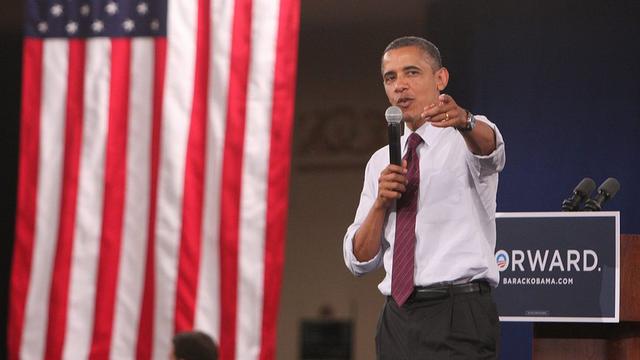 Barack Obama à Cincinnati dans l'Ohio, lundi 16 juillet 2012. [EPA/Keystone - Mark Lyons]