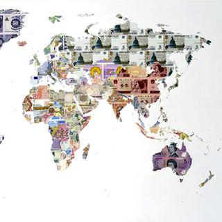 Dans 100 ans, il n'y aura plus qu'une seule monnaie mondiale. Œuvre de l'artiste Justine Smith.