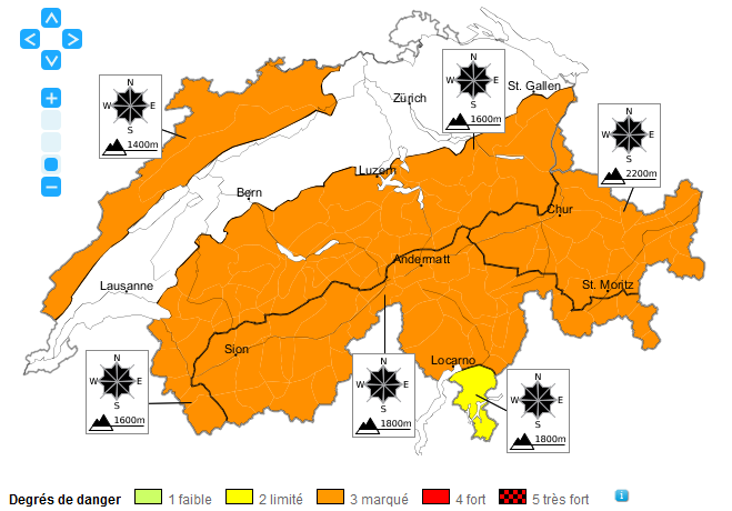 Le danger d'avalanche est "marqué sur l'ensemble des zones montagneuses. [www.slf.ch]