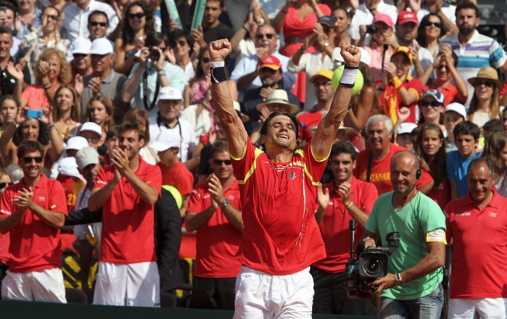 David Ferrer en est désormais à 16 matches gagnés de suite à domicile en Coupe Davis. [KEYSTONE - Alberto Morante]