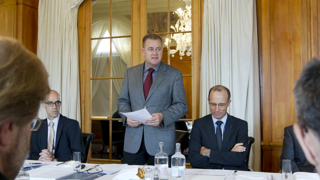 Hans-Kaspar Scherrer, président de Swisspower, ce lundi 2 juillet à Berne. [Peter Klaunzer]