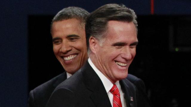 Barack Obama et Mitt Romney lors de leur premier débat TV à Denver le 3 octobre. [Jason Reed]