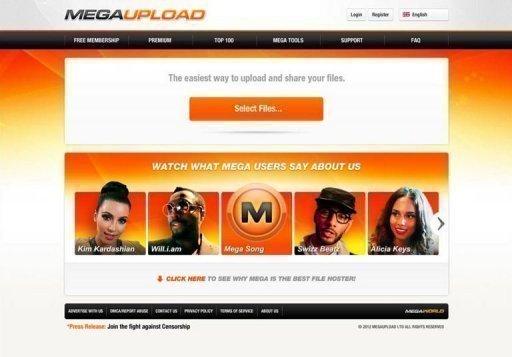 Capture d'écran de la page d'accueil d'accueil du site Megaupload.com