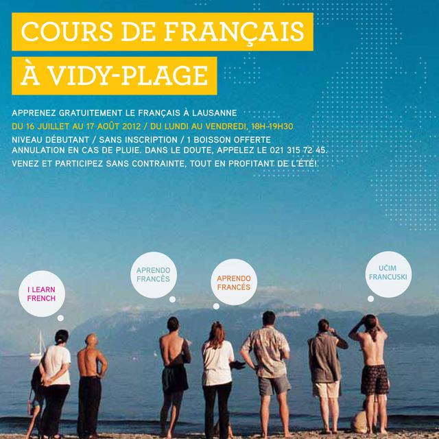 Pour la 3ème année, le BLI propose à la plage de Vidy des cours de français gratuits. [Ville de Lausanne]