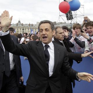 Nicolas Sarkozy lors de son meeting le 15 avril à Paris. [MICHEL EULER]