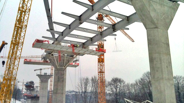 Le chantier du pont de la Poya, 01.02.2012. [Pierre Jenny]