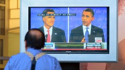 Le débat télévisé entre Barack Obama et Mitt Romney suivi  le 3 octobre 2012 depuis Sunset Boulevard à Hollywood