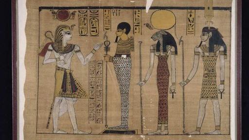 Reproduction d'un Papyrus représentant le règne de Ramsès III (1184-1153 AC), exposé à Venise en 2002/2003