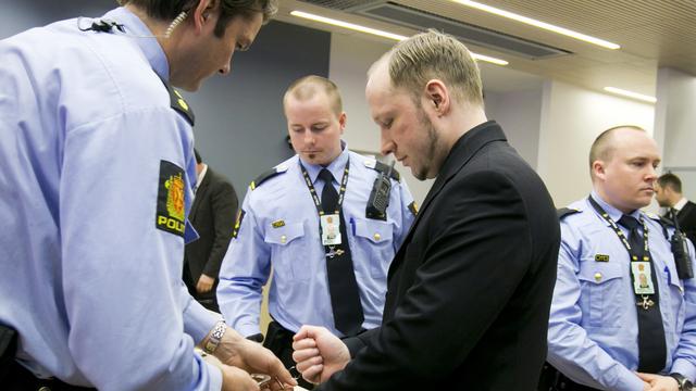 Anders Behring Breivik à son arrivée au tribunal ce vendredi matin 20 avril. [Heiko Junge]