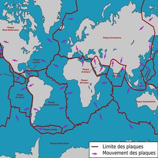 Carte mondiale des limites et des mouvements des plaques tectoniques. [Floki Fotos]