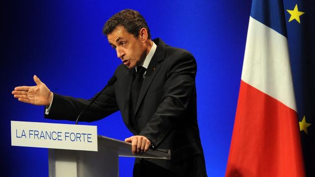 Nicolas Sarkozy lors de son meeting à Strasbourg. [Patrick Seeger]