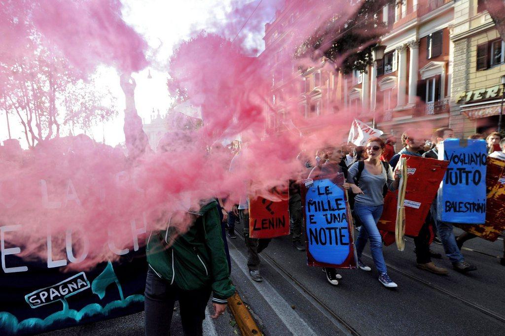 La manifestation romaine était principalement composée de jeunes.