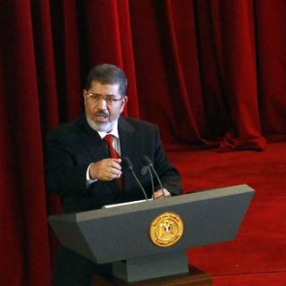 Mohamed Morsi prononçant son discours, ce samedi 30 juin. [Ahmed Abdel Fattah]
