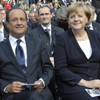 Angela Merkel et François Hollande, ce samedi 22 septembre à Ludwigsburg. [Thomas Kienzle]