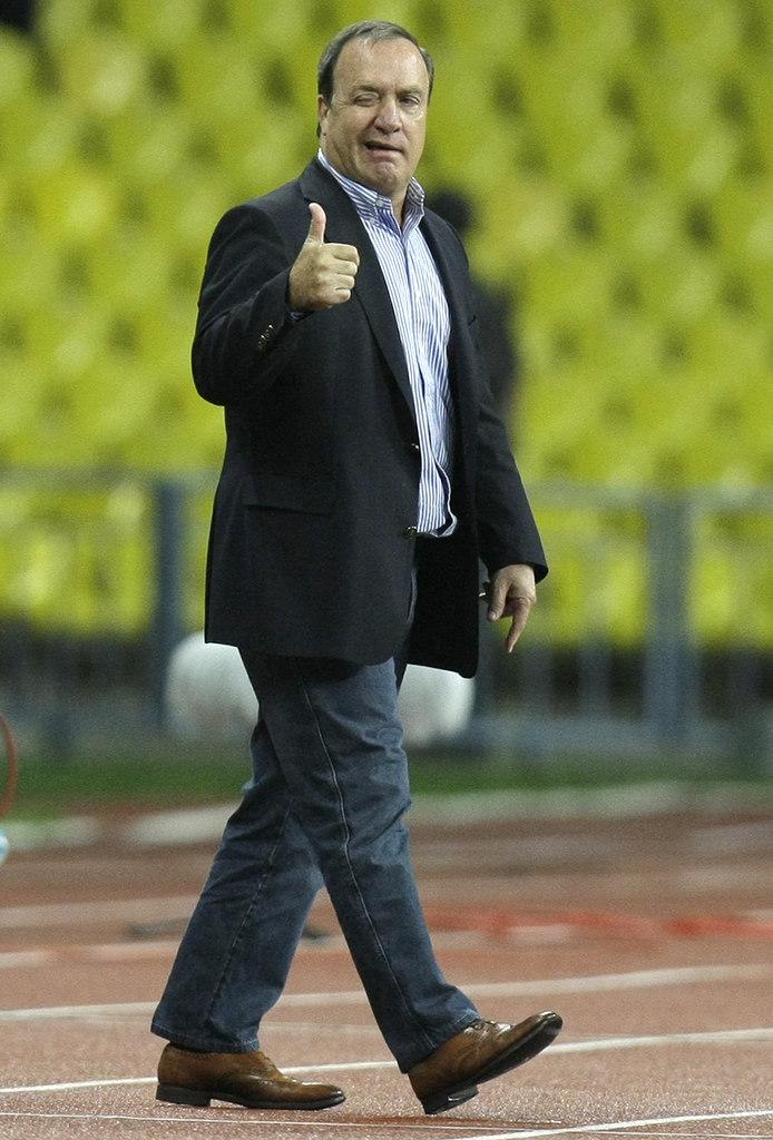 FILE - The Sept. 2, 2011 file photo shows Russia's team coach Dick Advocaat reacting during an Euro 2012 Group B qualifying soccer match between Russia and Macedonia in Moscow, Russia. 16 teams compete in the Soccer Euro 2012 kicking off June 8, 2012 in Warsaw and ending with the final on July 1 in Kiev. 31 matches will be played in eight Polish and Ukrainian cities. (AP Photo/Misha Japaridze) [Misha Japaridze]