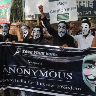 Des activistes du groupe Anonymous ont déjà protesté contre la régulation d'internet le 9 juin 2012 à New Delhi.