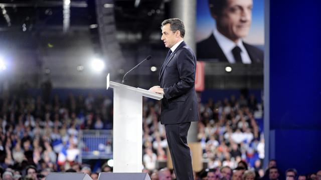 Nicolas Sarkozy s'est exprimé lors d'un meeting devant supporters à Villepinte, près de Paris. [AFP - Lionel Bonaventure]