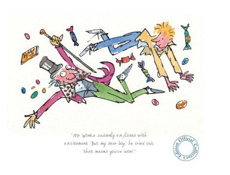 Quentin Blake a collaboré à de nombreuses reprises avec Roald Dahl, notamment pour Charlie et la Chocolaterie.