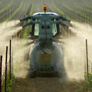 Des pesticides sont vaporisés sur des vignobles en France. [Biosphoto - Régis Domergue]